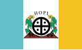 The Flag of the Hopi Tribe, a charged vertical triband.