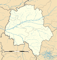 Mapa konturowa Indre i Loara, blisko centrum u góry znajduje się punkt z opisem „Tours”