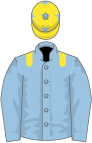 Light blue, yellow epaulets, yellow cap, light blue stars