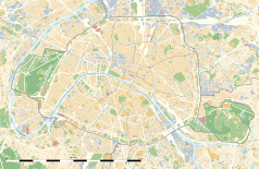 Mapa konturowa Paryża, blisko centrum na lewo u góry znajduje się punkt z opisem „Sobór katedralny”