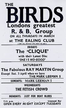 Poster for the Birds at The Ealing Club, 1965
