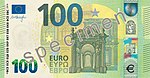 2018년에 발행된 100유로 지폐 앞면 왼쪽 상단에 유럽 연합기가 그려져 있다.