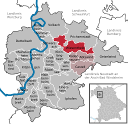 Läget för Wiesentheid i Landkreis Kitzingen