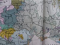 Польська карта населення Центральної Європи, 1927. Українці на ній позначені як русини, білоруси — білорусини