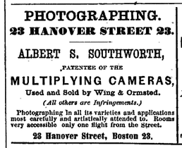 Advertisement for Albert Southworth, photographer, 1868
