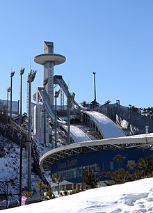 Deux tremplins de saut à ski en Corée du Sud.