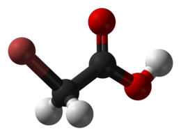 Modello ad aste e sfere dell'acido bromoacetico