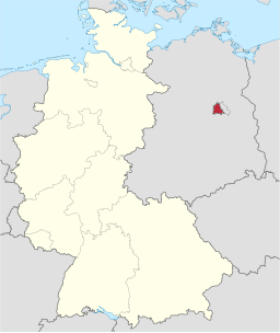 Västberlin markerat på kartan över Västtyskland.