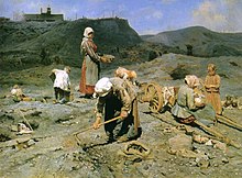 Campesinos pobres recogiendo carbón en una mina abandonada Nikolái Kasatkin