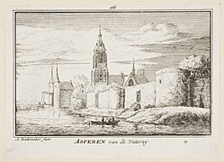 Asperen vue du sud avec la Heukelumsepoort sur la gauche par Abraham Rademaker (1725).