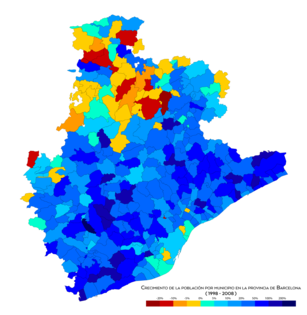 Crecimiento de la población entre 1998 y 2008