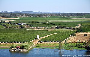 Região de Olivença à beira do rio Guadiana vista da margem portuguesa do rio