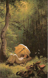 The Painter in a Forest Glade Lying under an Umbrella 1850