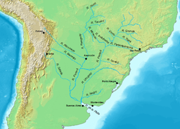 Karta över La Platas flodområde med Paranáfloden