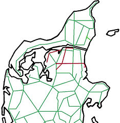 Himmerland Railway-lines in Red and Aars-Arden-Øster Hurup Jernbane in Red