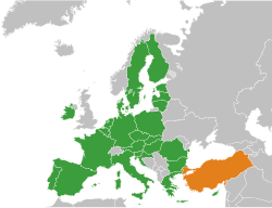 Haritada gösterilen yerlerde Avrupa Birliği ve Türkiye