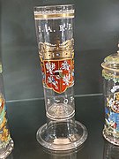 Glass with Polish Eagle, Lithuanian Vytis (Waykimas), and initials of Augustus II the Strong, which was made in 1703.jpg