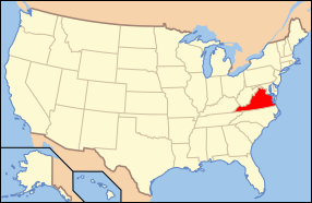 Peta Amerika Syarikat dengan nama Virginia ditonjolkan
