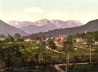 Wetterstein mit Alp- und Zugspitze von Oberau um 1900