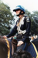 Mounted policewoman in Boston in 1980
