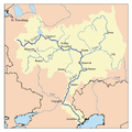 Mapa del río Volga donde sale —arriba a la derecha, a la orilla del río Kama— Perm
