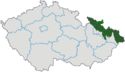 Map indicating the extent of Czech Silesia within the Czech Republic