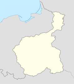 Mapa konturowa Guberni Królestwa Polskiego (1904), blisko centrum na dole znajduje się punkt z opisem „miejsce bitwy”