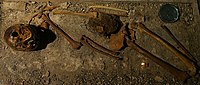 The skeleton of the Raspberry Girl who drowned in a lake 5000 years ago. / Skelettet efter Hallonflickan som drunknade i en sjö för 5000 år sedan.