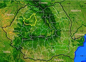 Harta României cu județul Cluj indicat