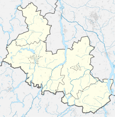 Mapa konturowa powiatu mogileńskiego, blisko centrum na dole znajduje się punkt z opisem „Kwieciszewo”