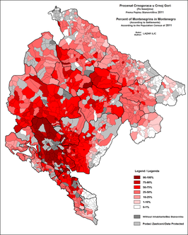 Verspreiding van de Montenegrijnen in Montenegro (2011)