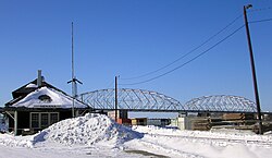 Nenana train station and Parks Highway bridge