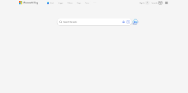 Здымак экрана галоўнай старонкі «Bing» без штодзённай выявы 8 лютага 2023 года.