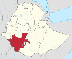 Map of Ethiopia showing Southern Nations, Nationalities, and People's Region (1992 to 2020 boundaries)