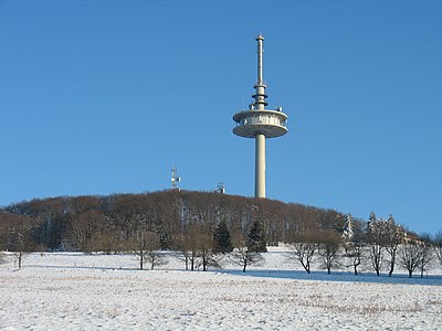 Mountains of Vogelsberg (south), Hoherodskopf in winter, and