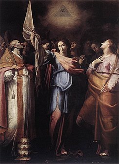 Earliest known work: St. Ursula and Her Companions with Pope Ciriacus and St Catherine of Alexandria (1608) oil on canvas (110.2 x 86.6 in.) Basilica of St. Mark the Evangelist, Rome