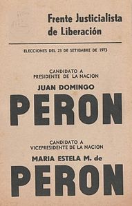 Boleta Perón-Perón del Frente Justicialista de Liberación.