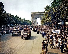 Free French forces on parade after the liberation of Paris on 26 August 1944