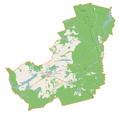 Mapa konturowa gminy Dobiegniew, po prawej nieco u góry znajduje się punkt z opisem „Podszkle”