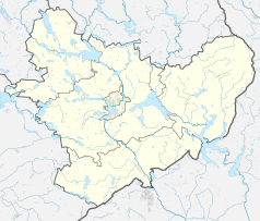 Mapa konturowa powiatu ełckiego, blisko prawej krawędzi u góry znajduje się punkt z opisem „Zocie”