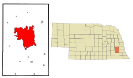 Poloha mesta Lincoln v rámci federálneho štátu Nebraska a v rámci Lancaster county