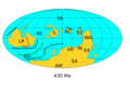 O'rta Silurda yerning paleogeografiyasi, 430 mln avval. Avalonia va Baltika Laurentiya bilan Lavraziyani shakllantirish uchun birlashdilar.