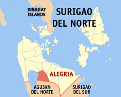 Map of Surigao del Norte with Alegria highlighted