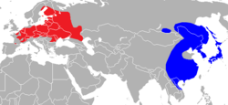 Distribución original (azul) e introducción (rojo).