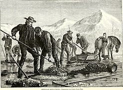 Auswascharbeiten am See zur Gewinnung von Eisenerz, Schweden 1897