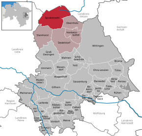 Poziția Sprakensehl pe harta districtului Gifhorn