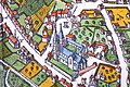 Mapa histórico de Bamberg. Igrexa de San Gangolfo en Bamberg.