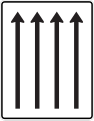 Zeichen 521-32 Fahrstreifentafel; Darstellung ohne Gegenverkehr: vier Fahrstreifen in Fahrtrichtung