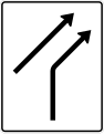 Zeichen 551-20 Zusammenführungstafel; Darstellung ohne Gegenverkehr: eins plus eins Fahrstreifen