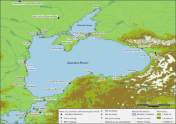 Black Sea settlements of the Archaic and Classical Periods classified by earliest archaeological find.svg